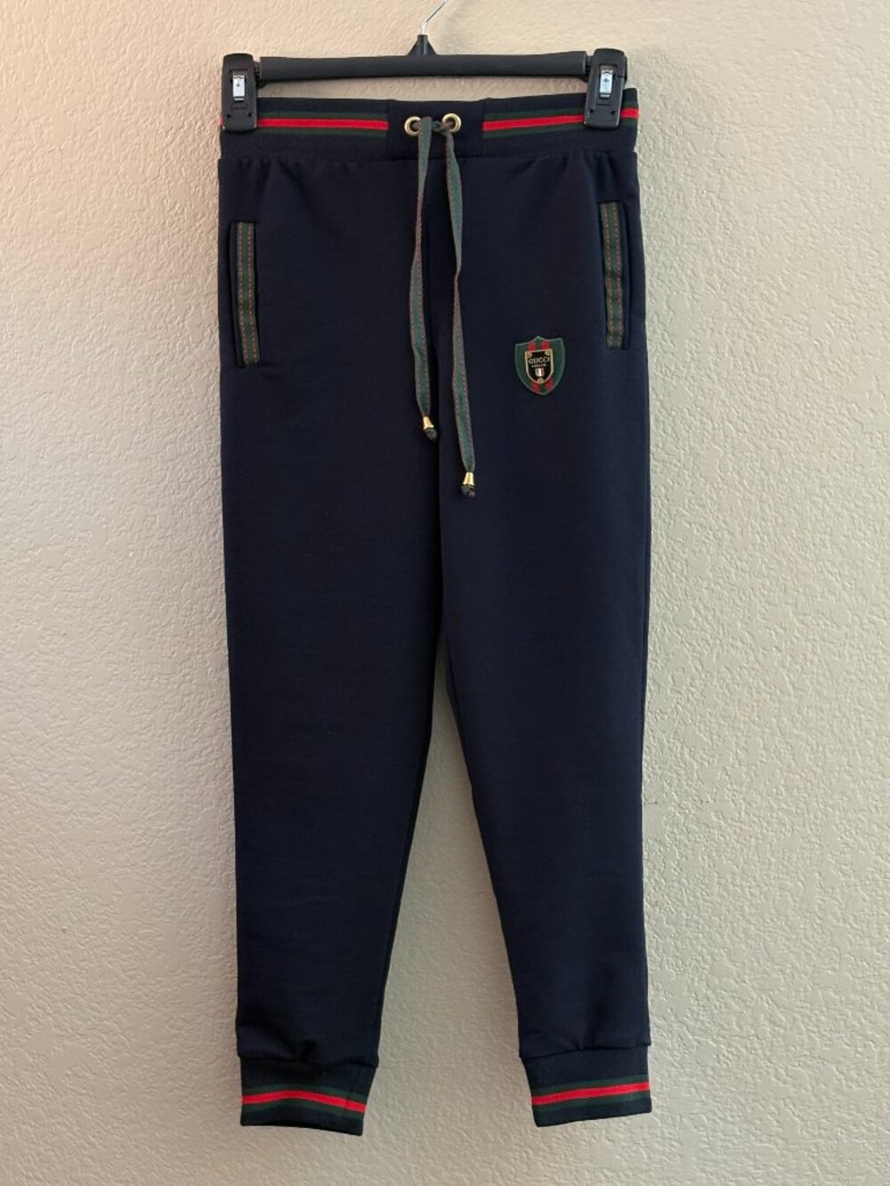 Boys European Style Jogger Pants Navy Green Red Trim Size 146-152